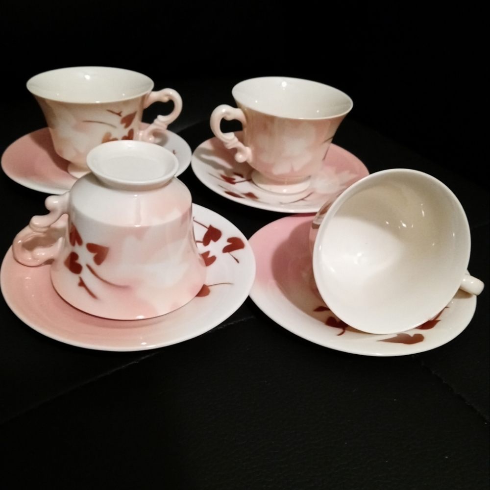 Syracuse China Madam Butterfly Coffee Cups and Saucers Set